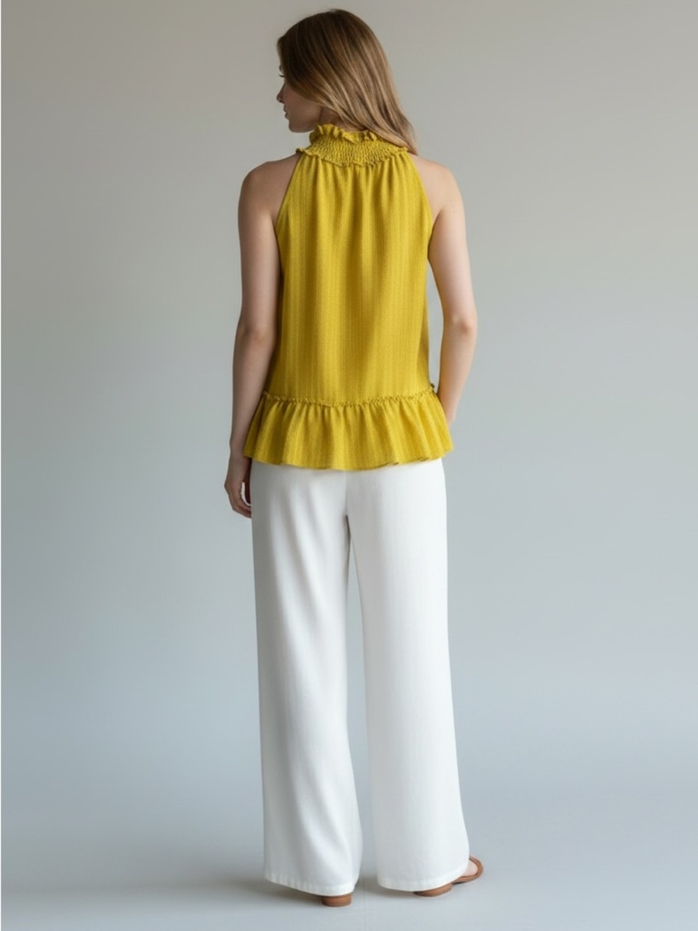 THML Mustard Ruffle-Hem Halter Top - Picture 7 of 7